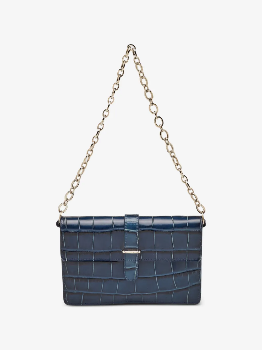 Greta croc-embossed chain clutch bag