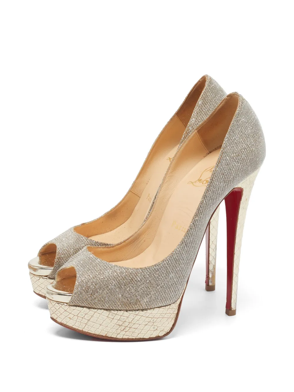 Christian Louboutin Pre-Owned Lady Peep Sandalen mit Pythonprägung - Gold