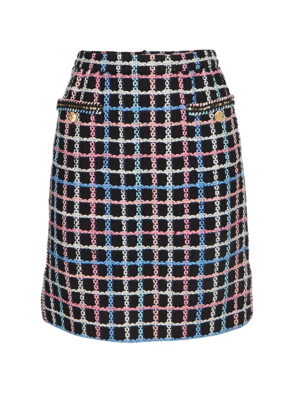 CHANEL Pre-Owned check-pattern embellished mini skirt - Nero