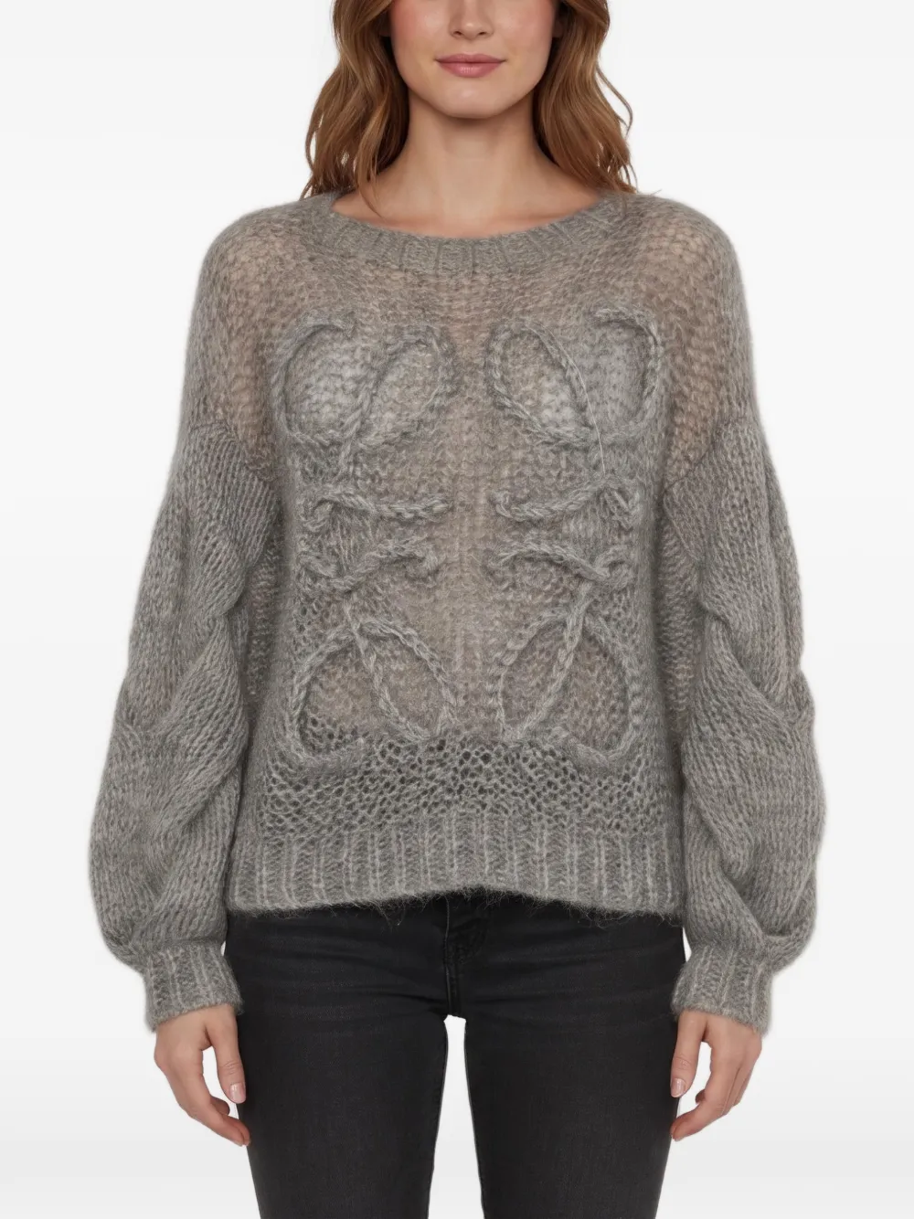Loewe Pre-Owned Anagram-motif open-knit sweater - Grigio