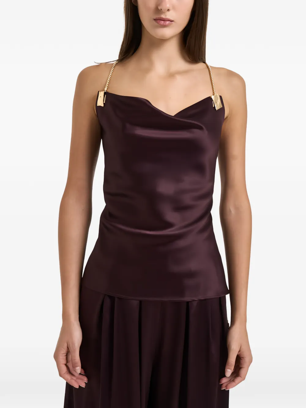 Danamè Lou Chain-strap Cowl-neck Top In Burgundy