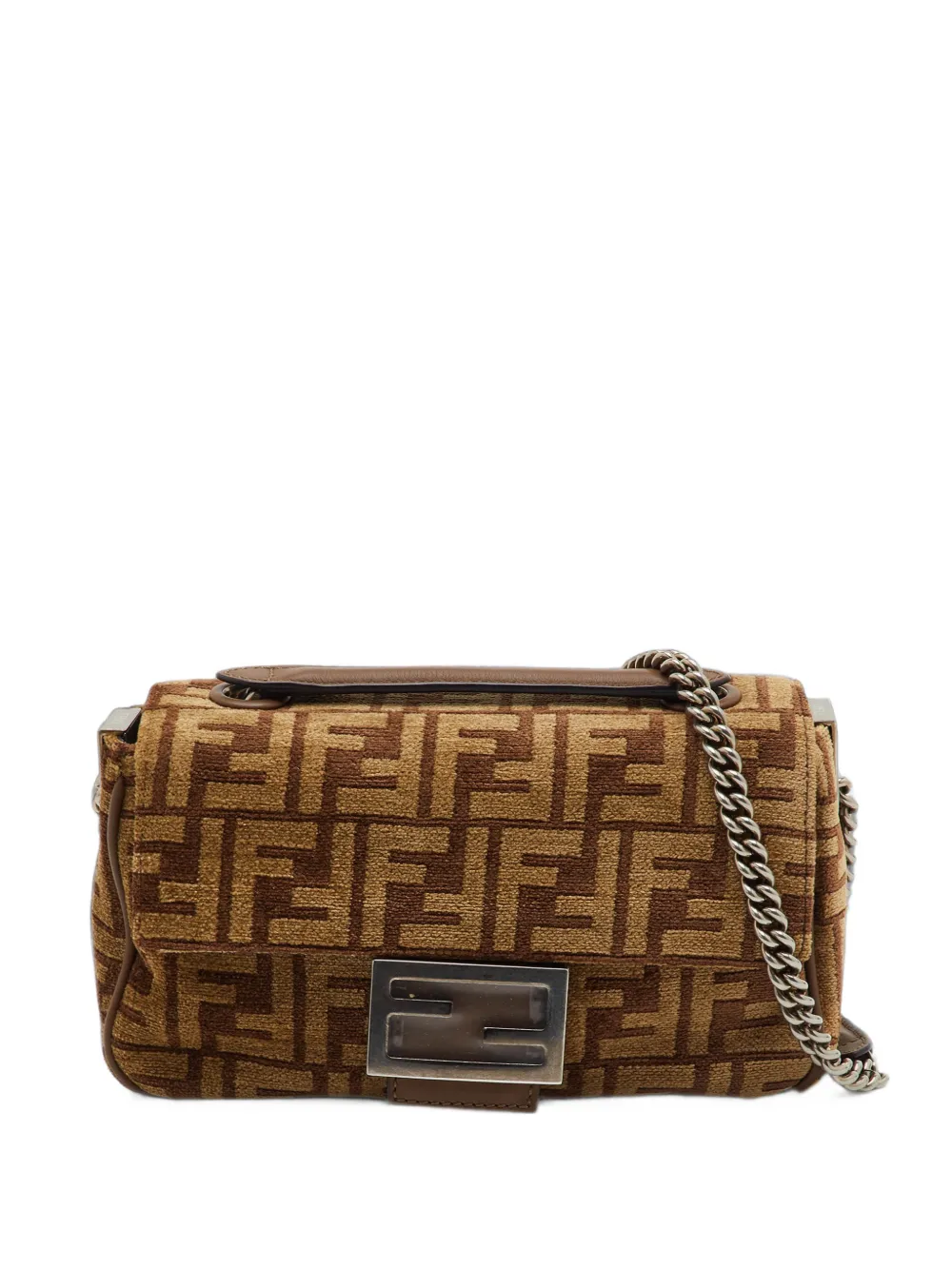 Fendi Pre-Owned 2022 midi Baguette FF velvet cross body bag - Marrone