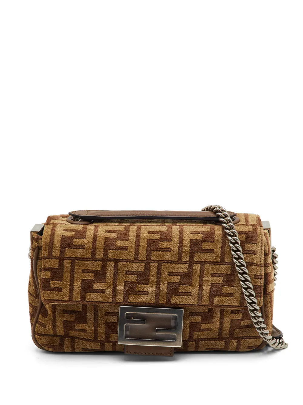 Fendi Pre-Owned 2022 midi Baguette FF velvet cross body bag - Marrone