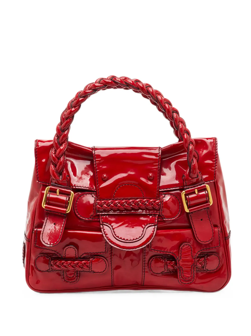 Valentino Garavani Pre-Owned Histoire braided patent leather shoulder bag - Rosso