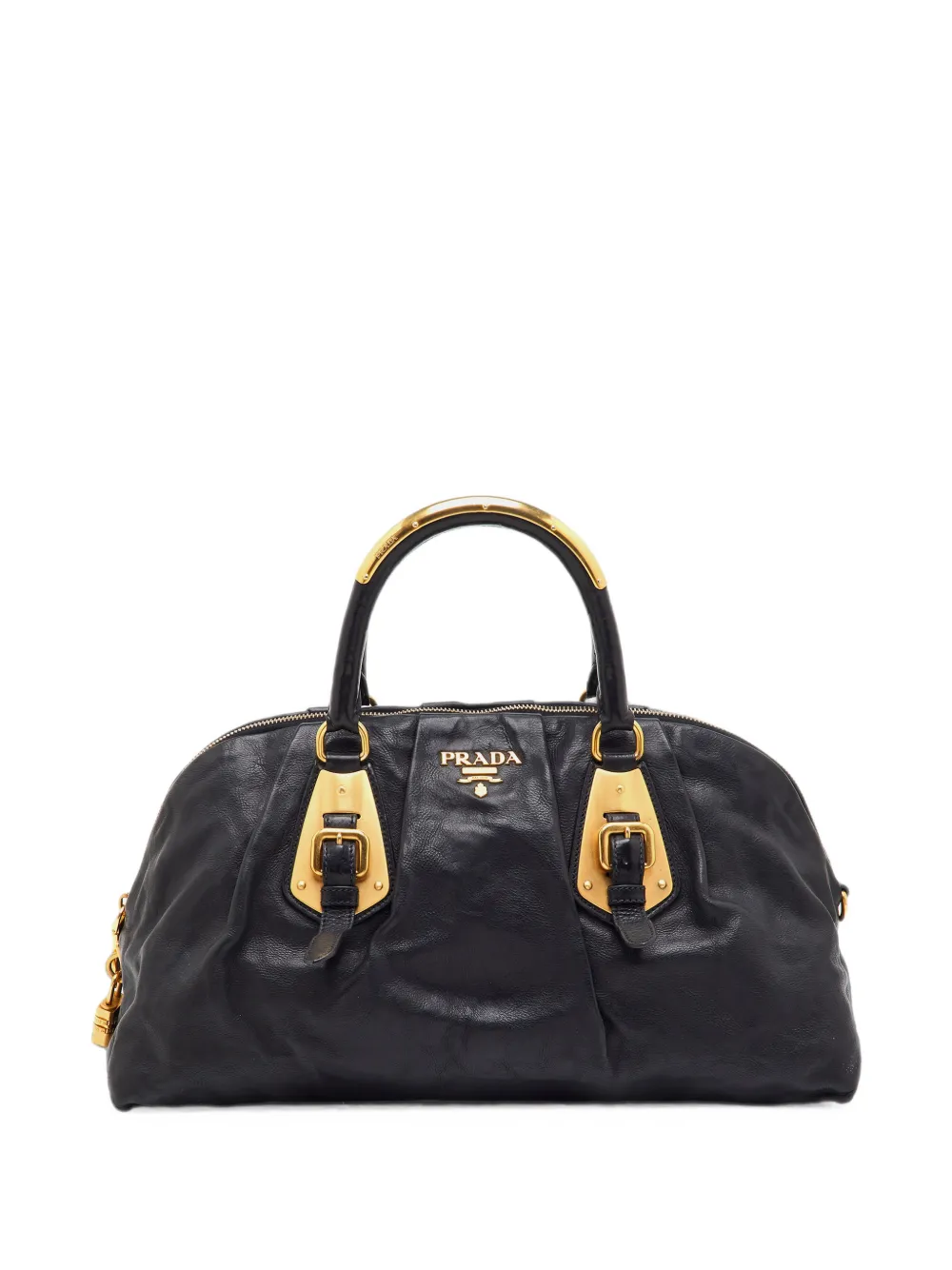 Prada Pre-Owned Buckle Bauletto calf leather satchel bag - Nero
