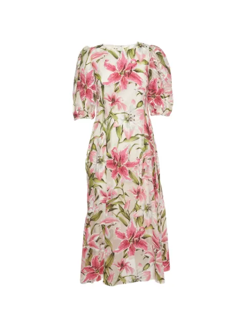 Dolce & Gabbana Pre-Owned lily-print puff-sleeve midi dress
