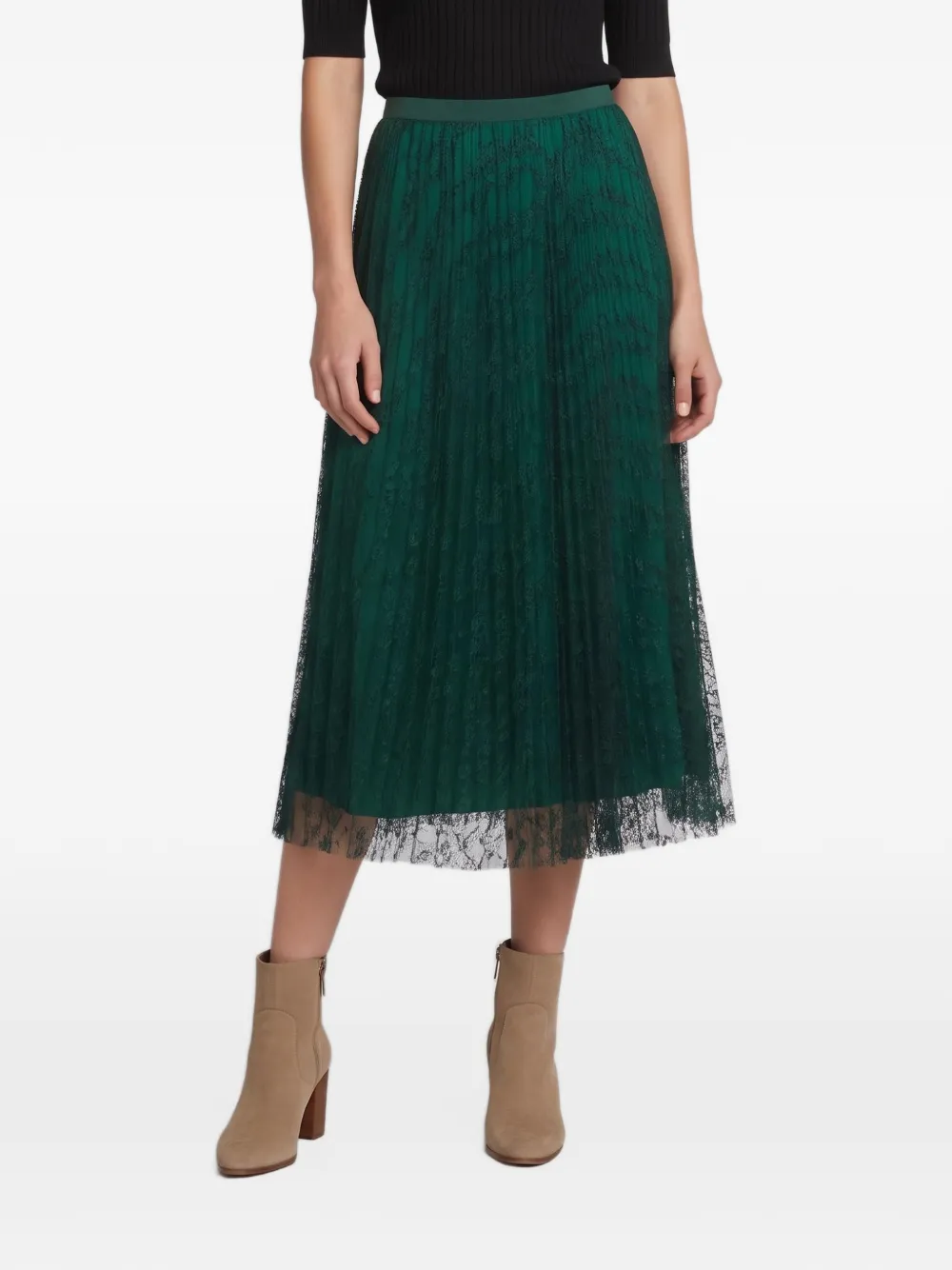 Max Mara Sierra chantilly-lace pleated midi skirt - Verde