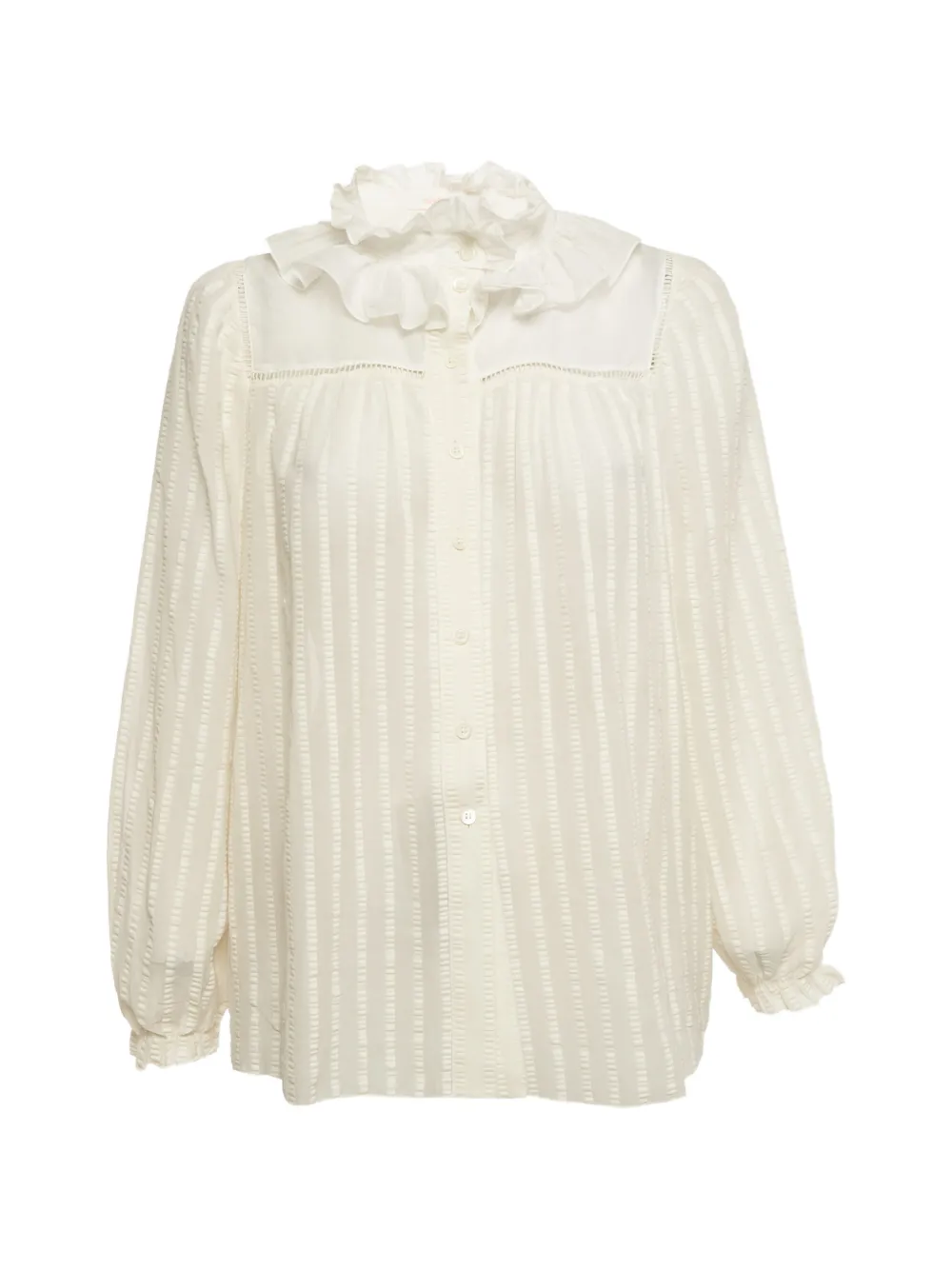 Chloé Pre-Owned ruffled striped blouse - Bianco