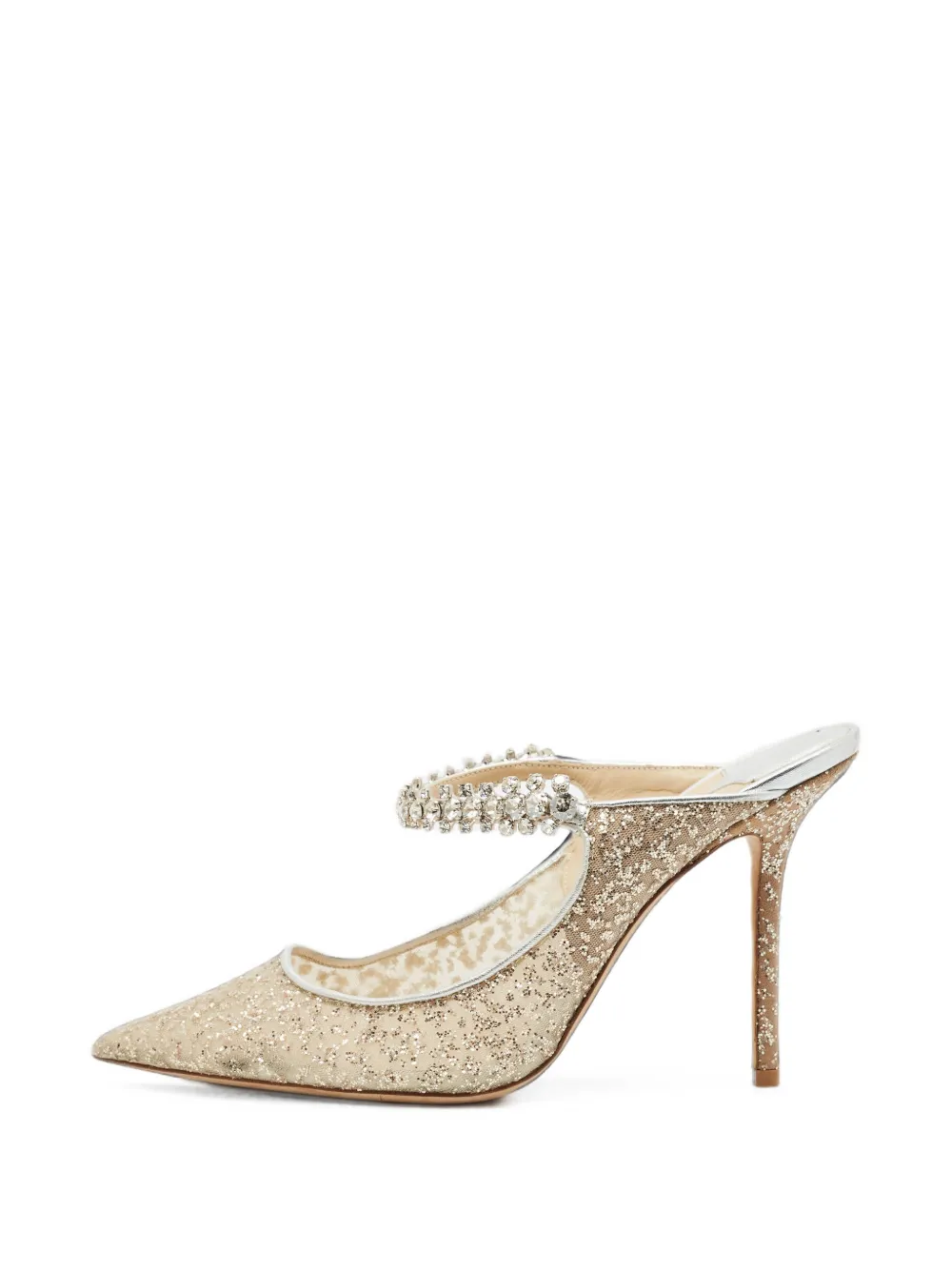 Pre-owned Jimmy Choo Bing Crystal-embellished Mules In Neutrals