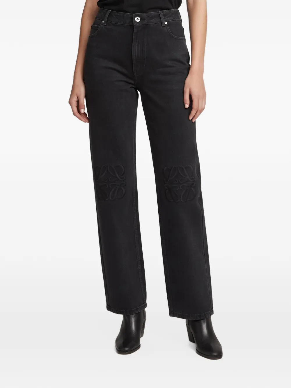 Loewe Pre-Owned Anagram-embroidered straight-leg jeans - Nero