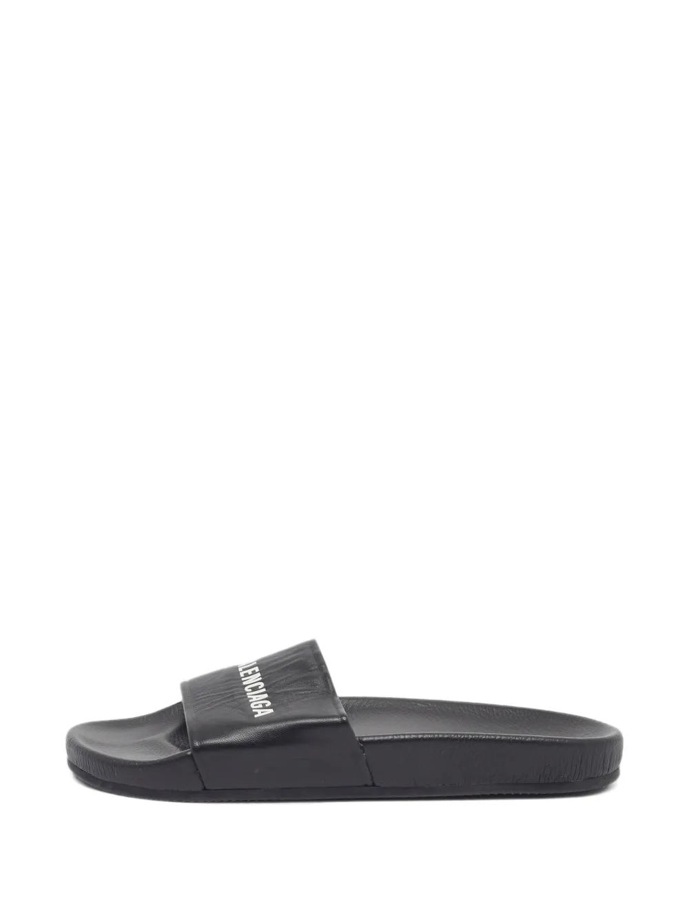 Balenciaga Pre-Owned logo-print leather slide sandals - Nero