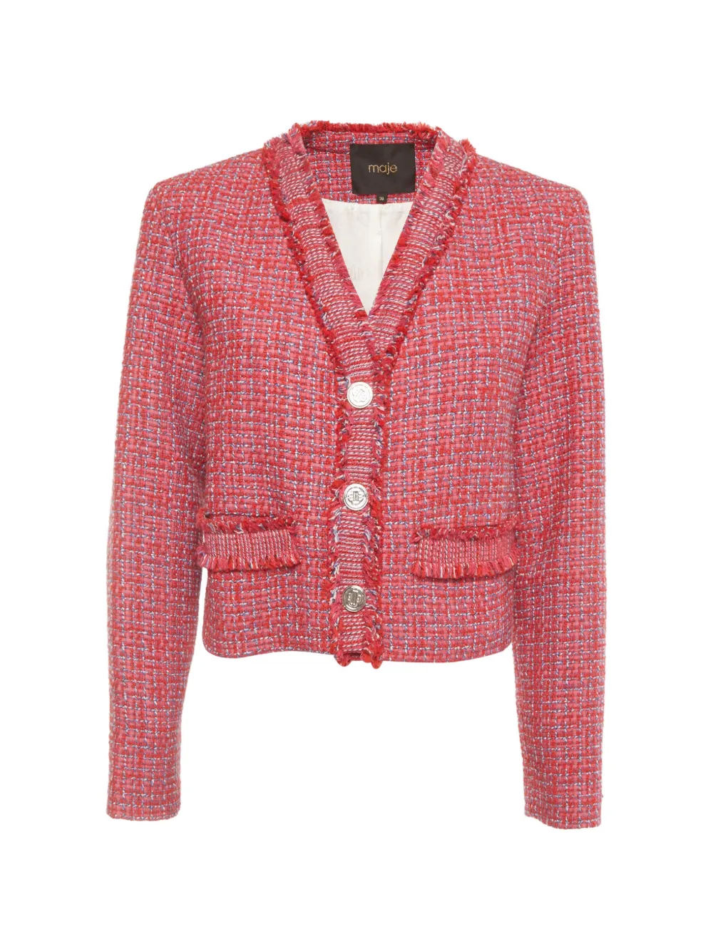 Pre-owned Maje Fringe-trim Tweed Jacket In Pink