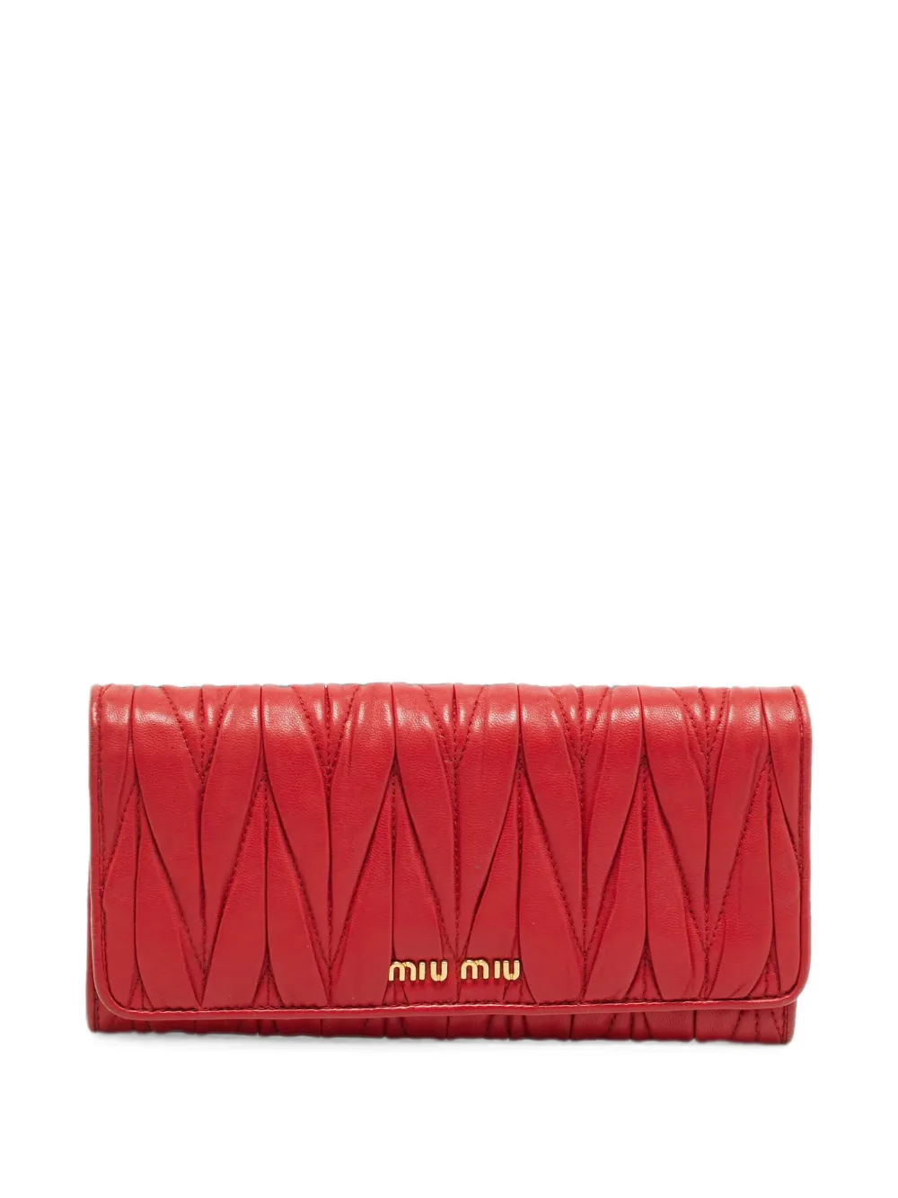Pre-owned Miu Miu Matelassé Flap Wallet In Red