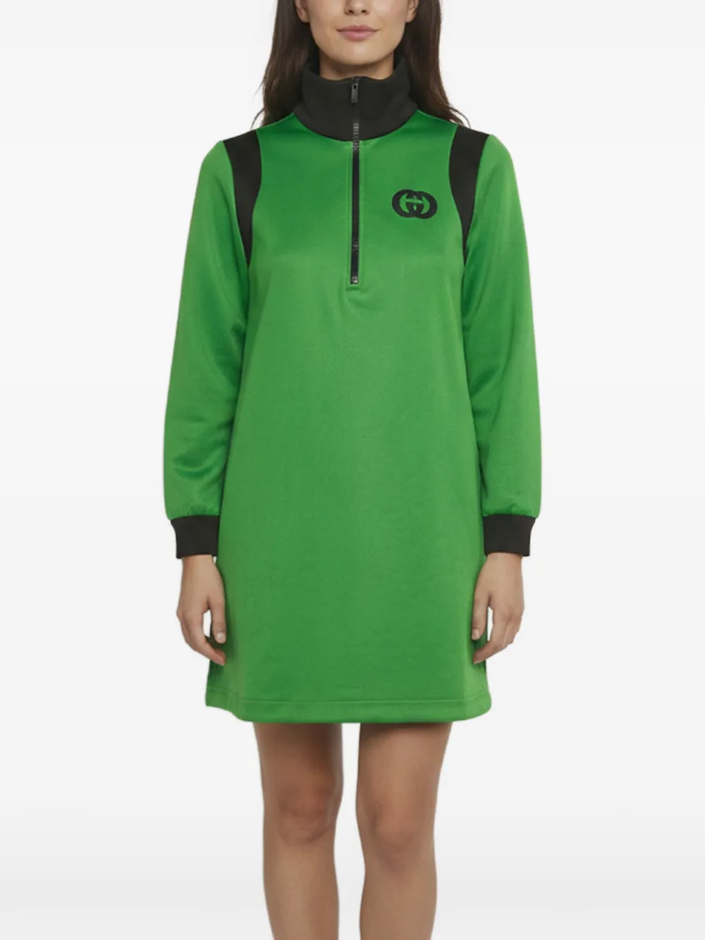 Gucci Pre-Owned logo patch turtleneck mini dress - Green