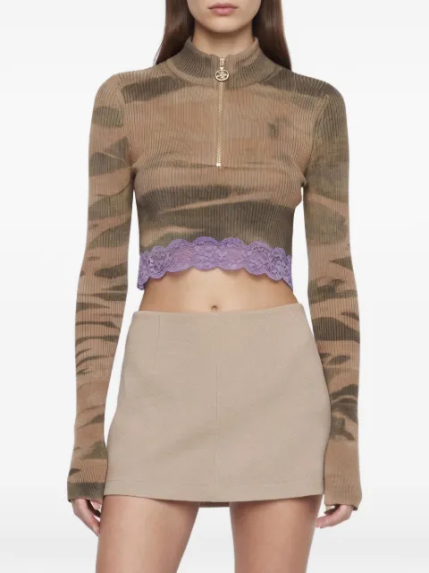 Diesel camouflage-print lace-trim top