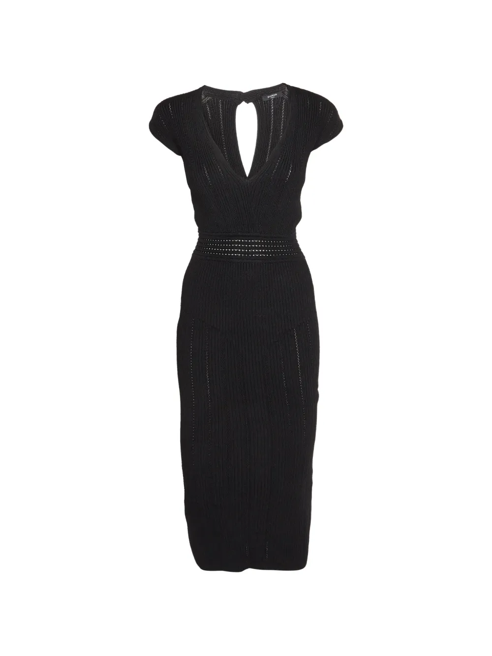 Balmain Pre-Owned robe mi-longue en maille côtelée ajourée - Noir Balmain Pre-Owned robe mi-longue en maille côtelée ajourée - Noir