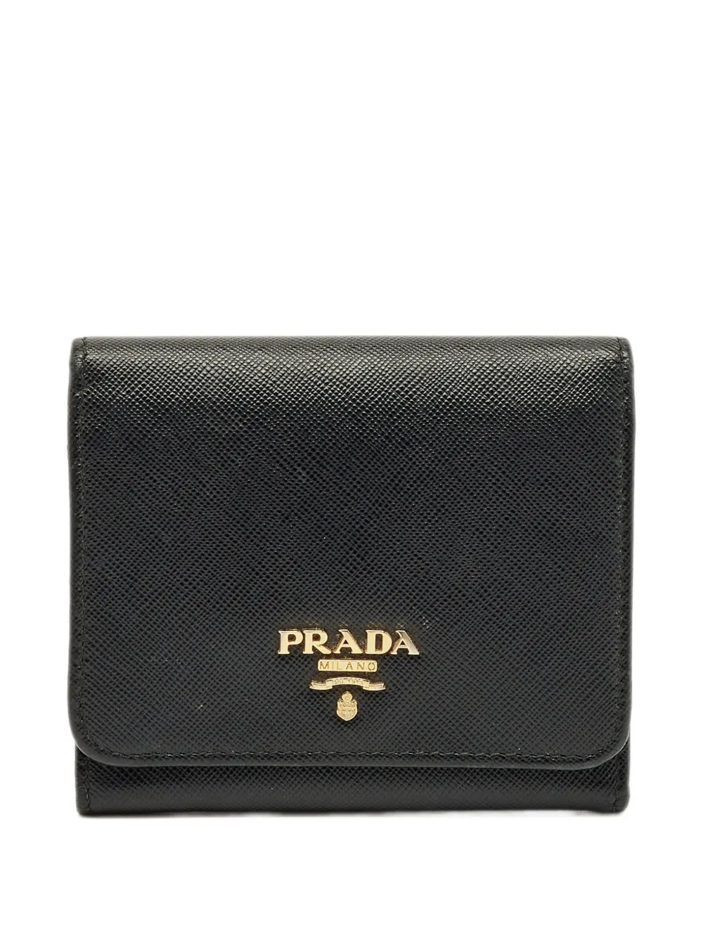 Pre-owned Prada Leather Trifold Wallet In Black