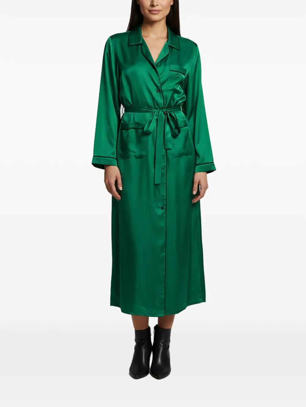 Prada Pre-Owned belted silk satin shirt midi dress - Verde