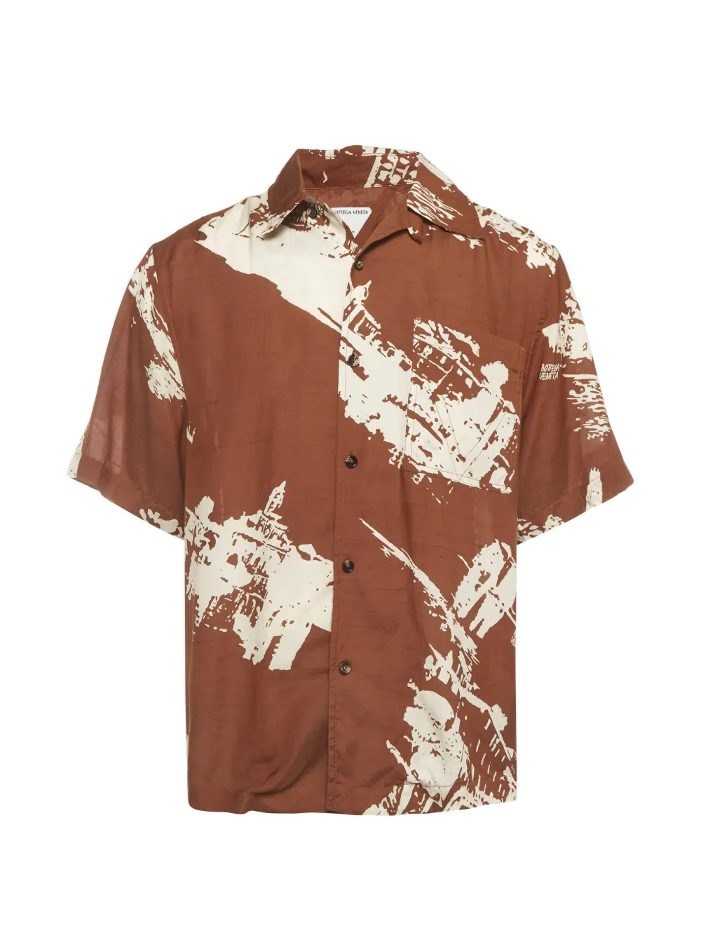 Pre-owned Bottega Veneta Postcard-print Bowling Shirt In Brown