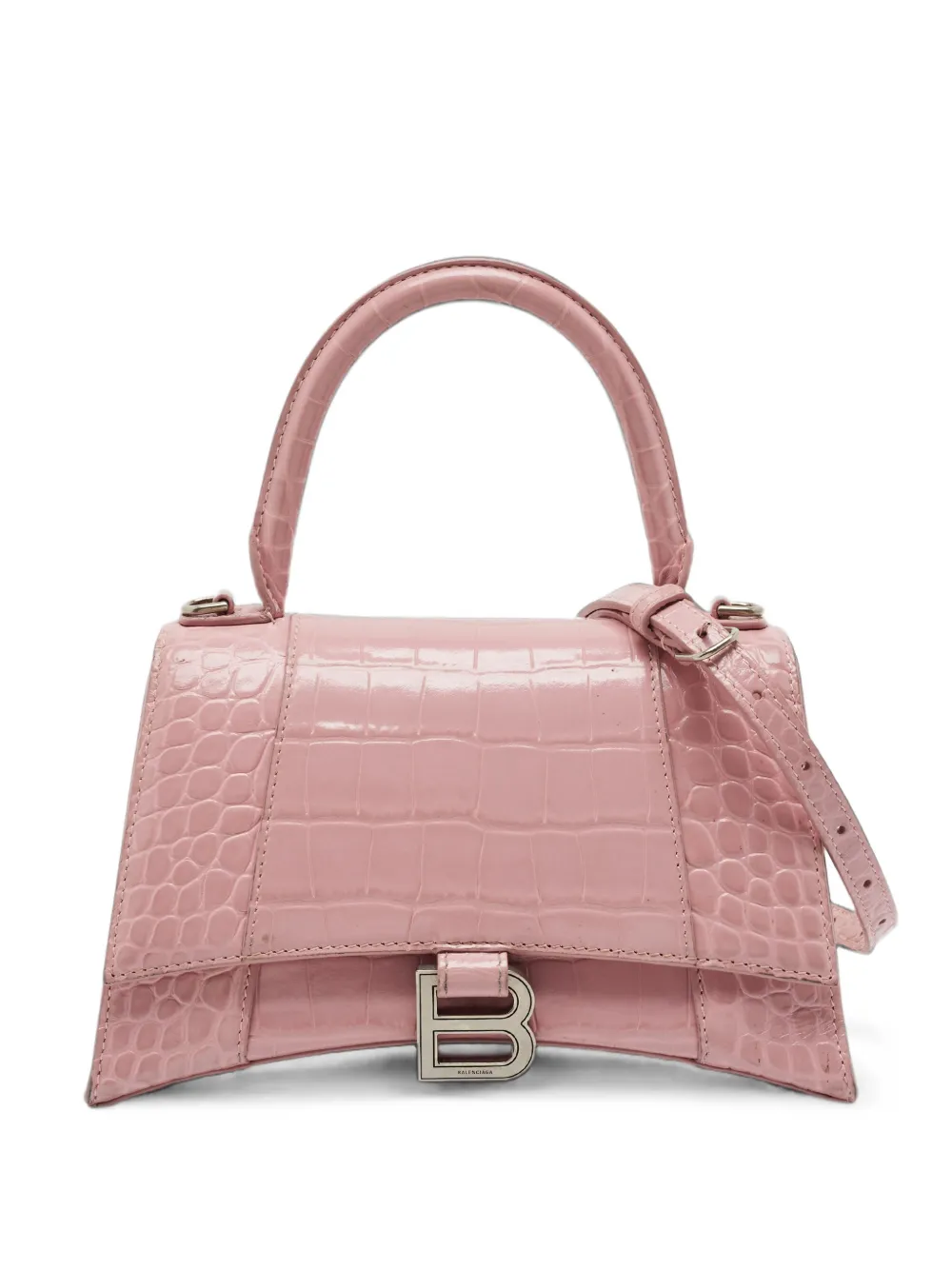 Balenciaga Pre-Owned small Hourglass croc-embossed top handle bag - Rosa