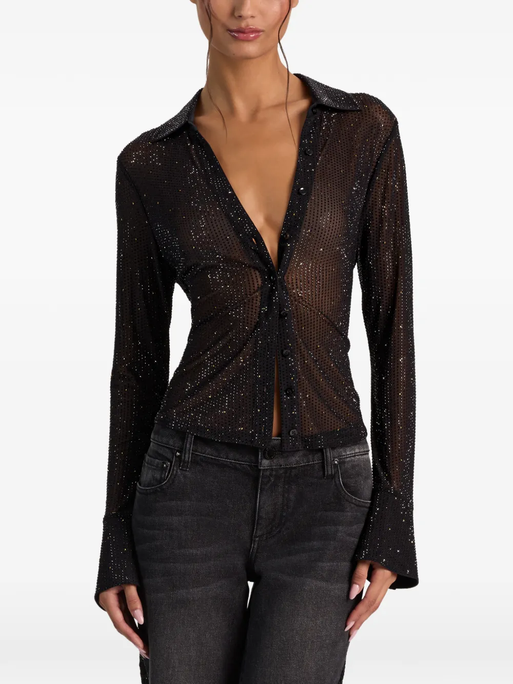 alice + olivia Freya rhinestone-embellished top Zwart