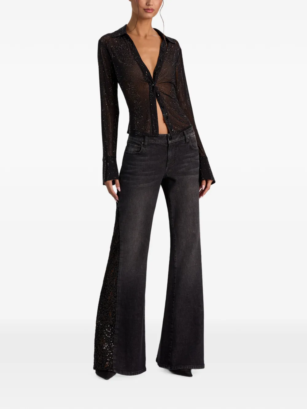 alice + olivia Freya rhinestone-embellished top Zwart