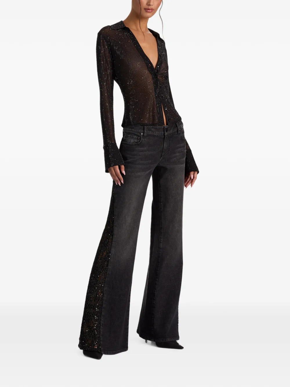 alice + olivia Freya rhinestone-embellished top Zwart