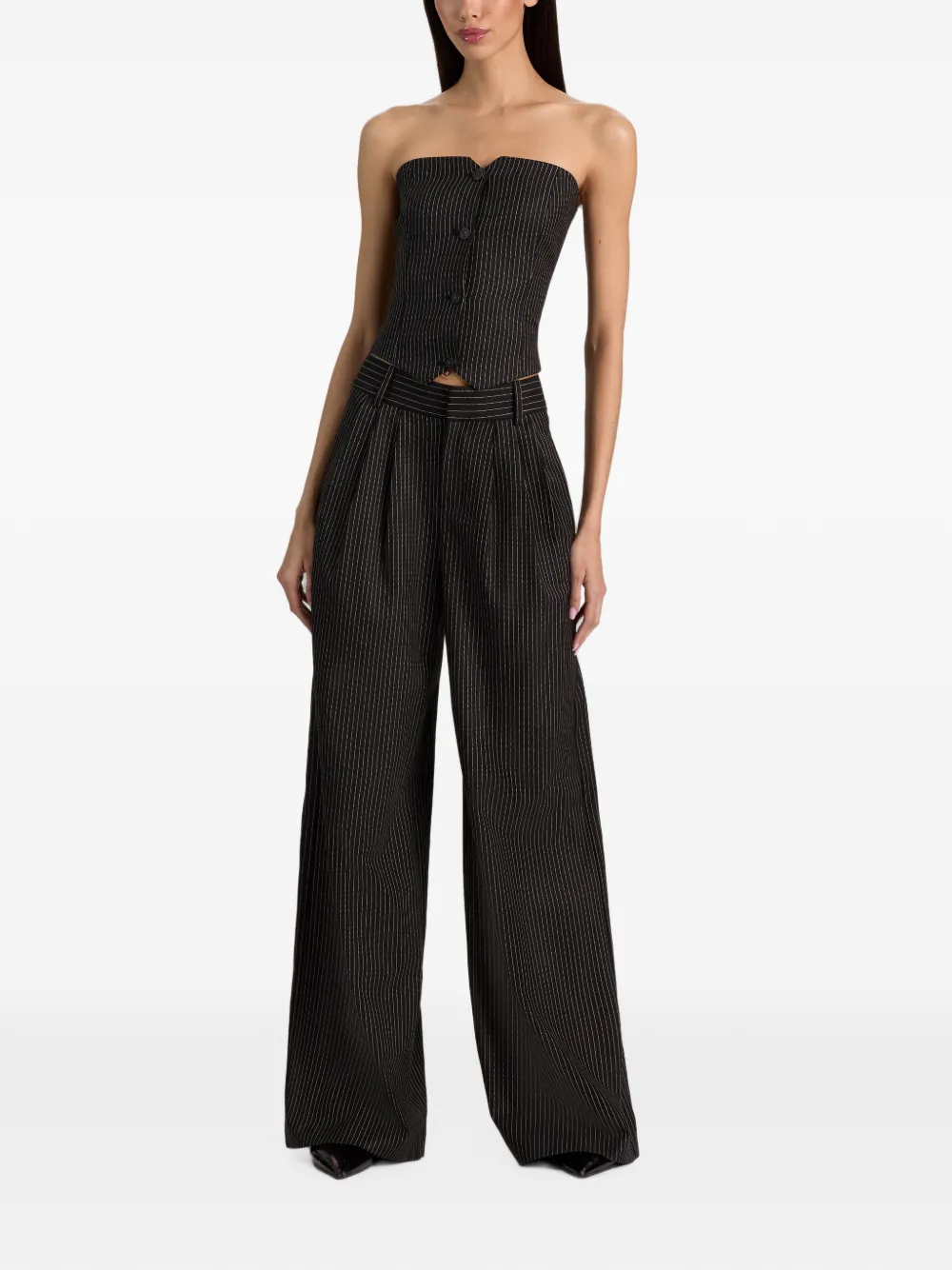 alice + olivia Kelcey pinstripe strapless top Zwart