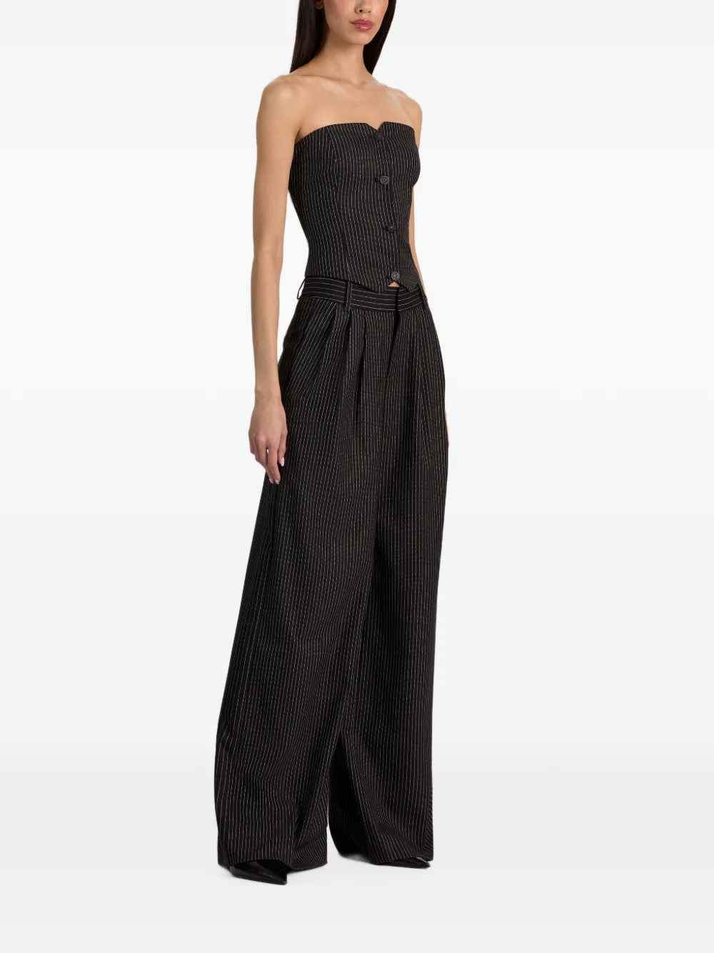 alice + olivia Kelcey pinstripe strapless top Zwart