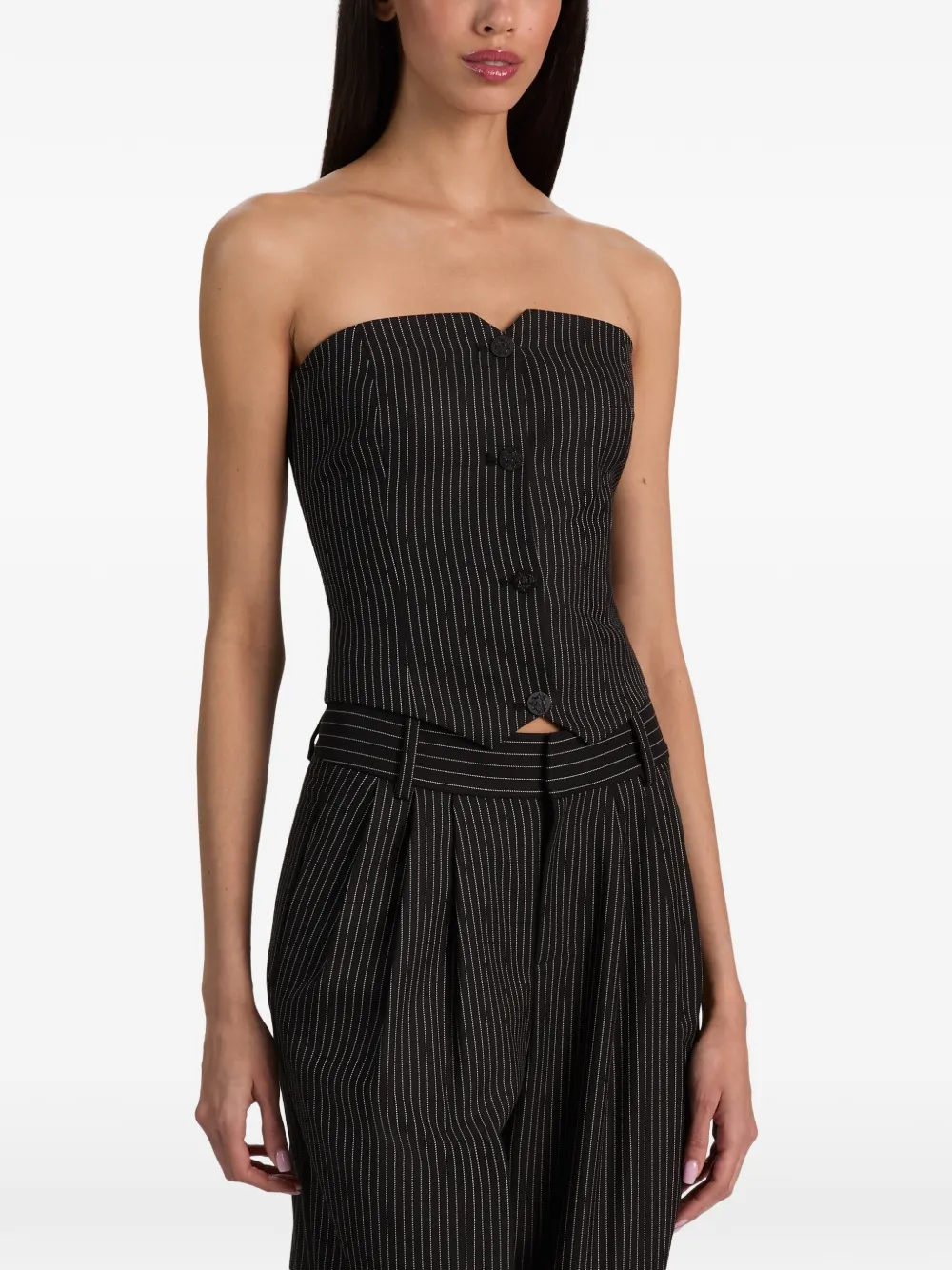 alice + olivia Kelcey pinstripe strapless top Zwart