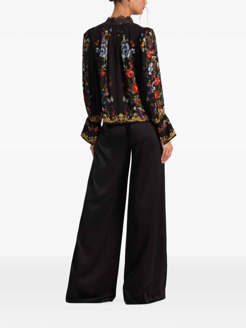 alice + olivia Marion lace-panel floral-print blouse Zwart