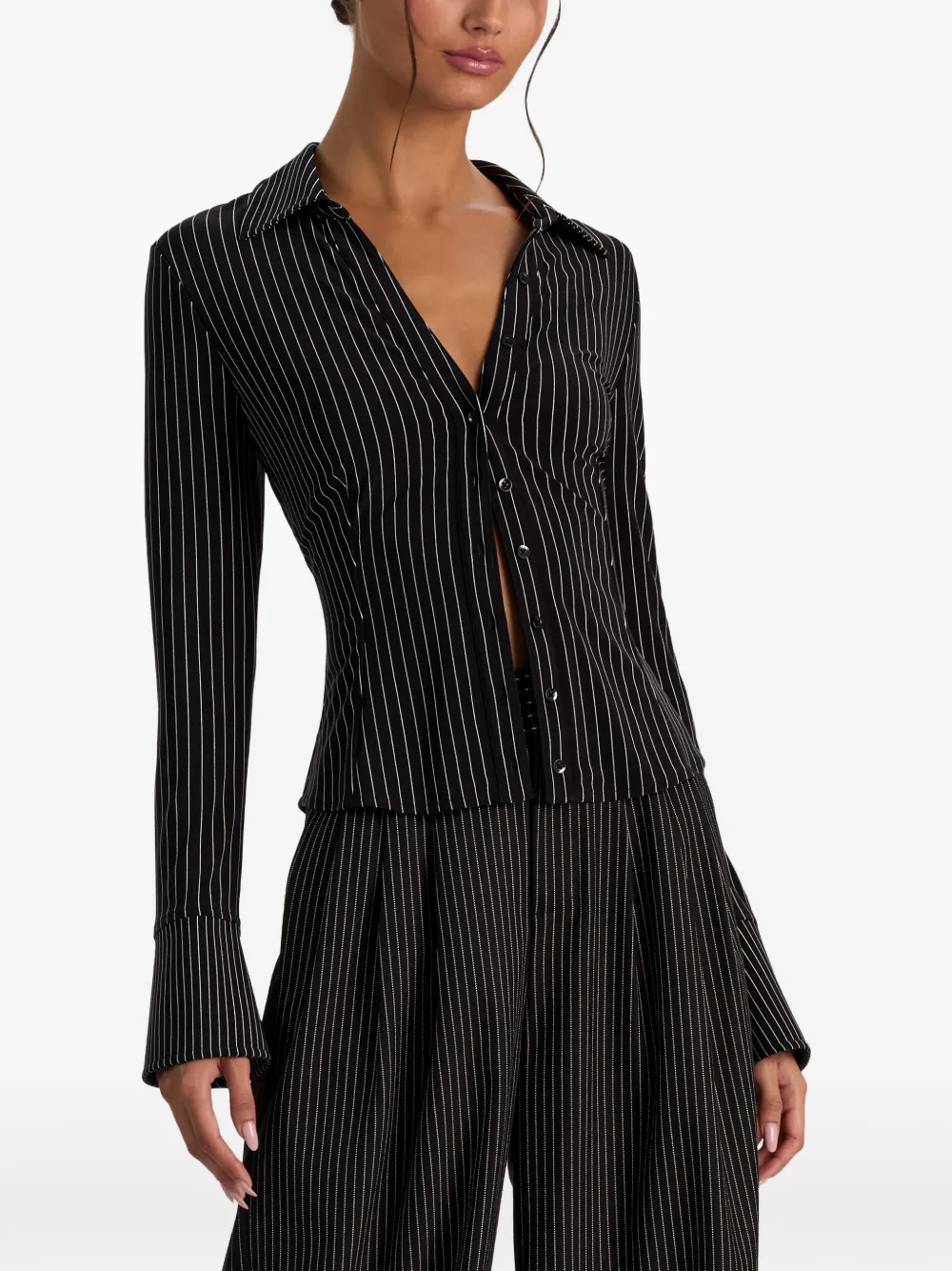 alice + olivia Freya pinstripe button-down blouse Zwart