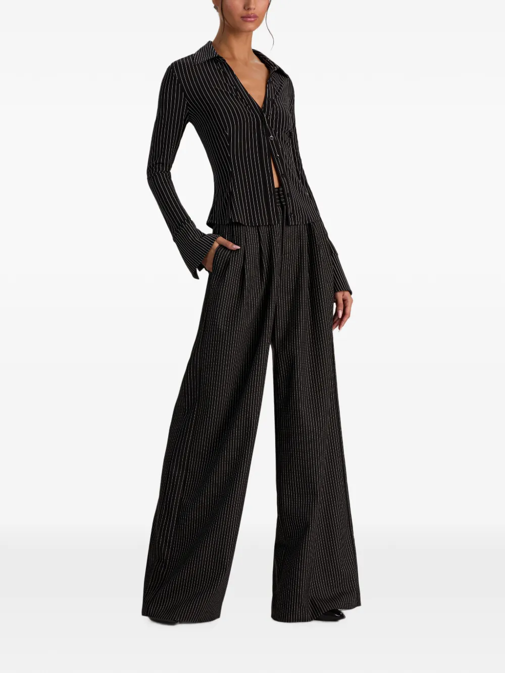 alice + olivia Freya pinstripe button-down blouse Zwart