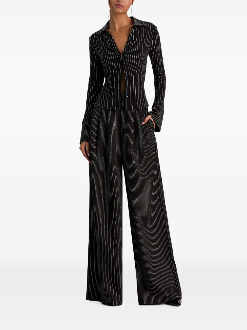 alice + olivia Freya pinstripe button-down blouse Zwart