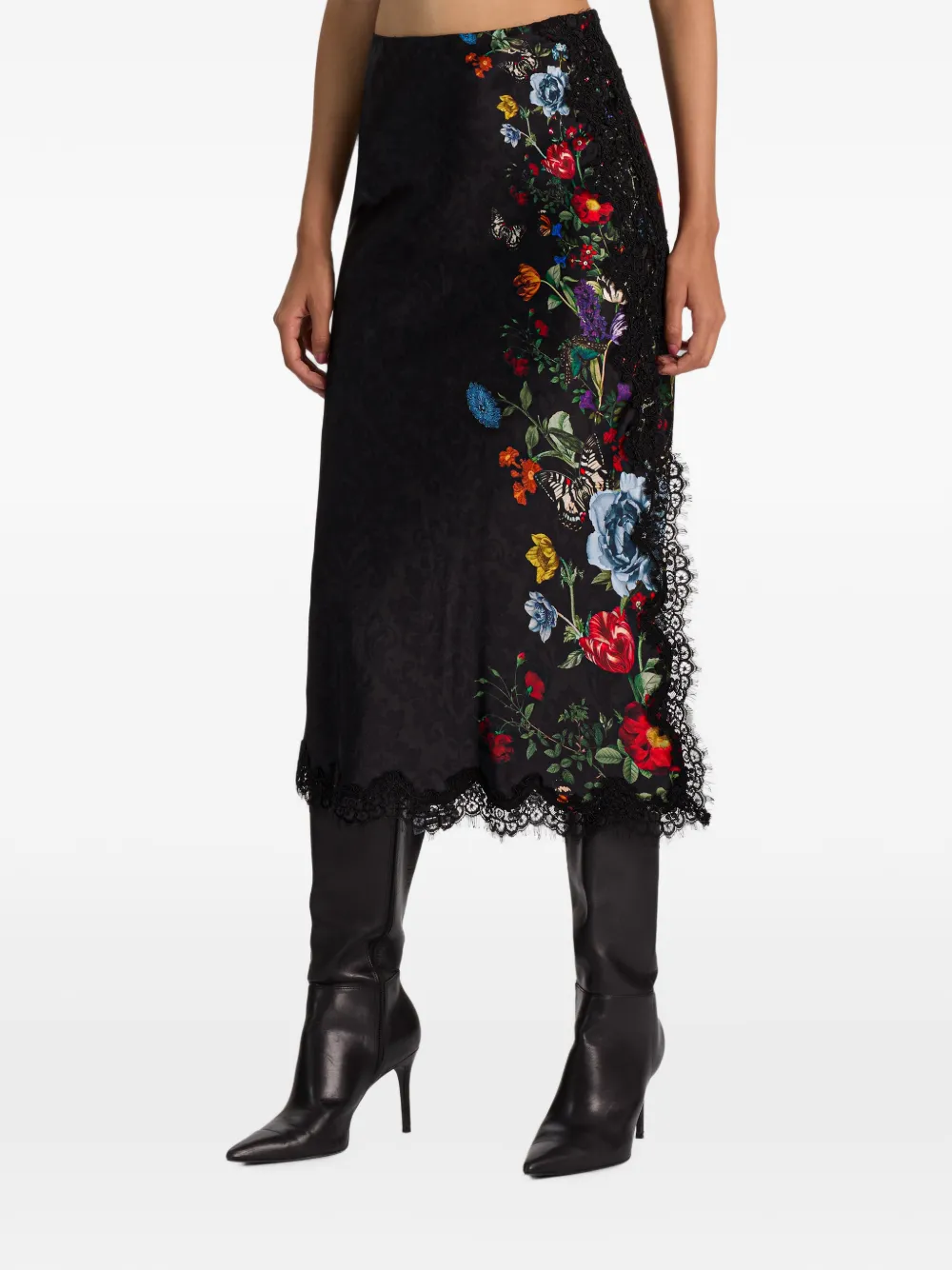 alice + olivia Maeve midi-rok met kanten afwerking Zwart