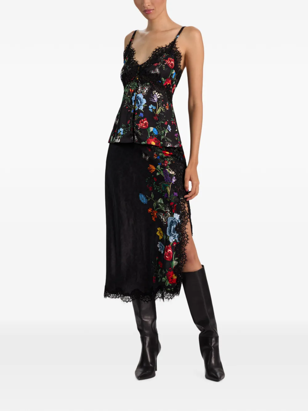 alice + olivia Maeve midi-rok met kanten afwerking Zwart
