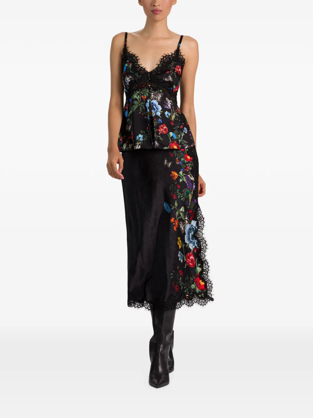 alice + olivia Maeve midi-rok met kanten afwerking Zwart