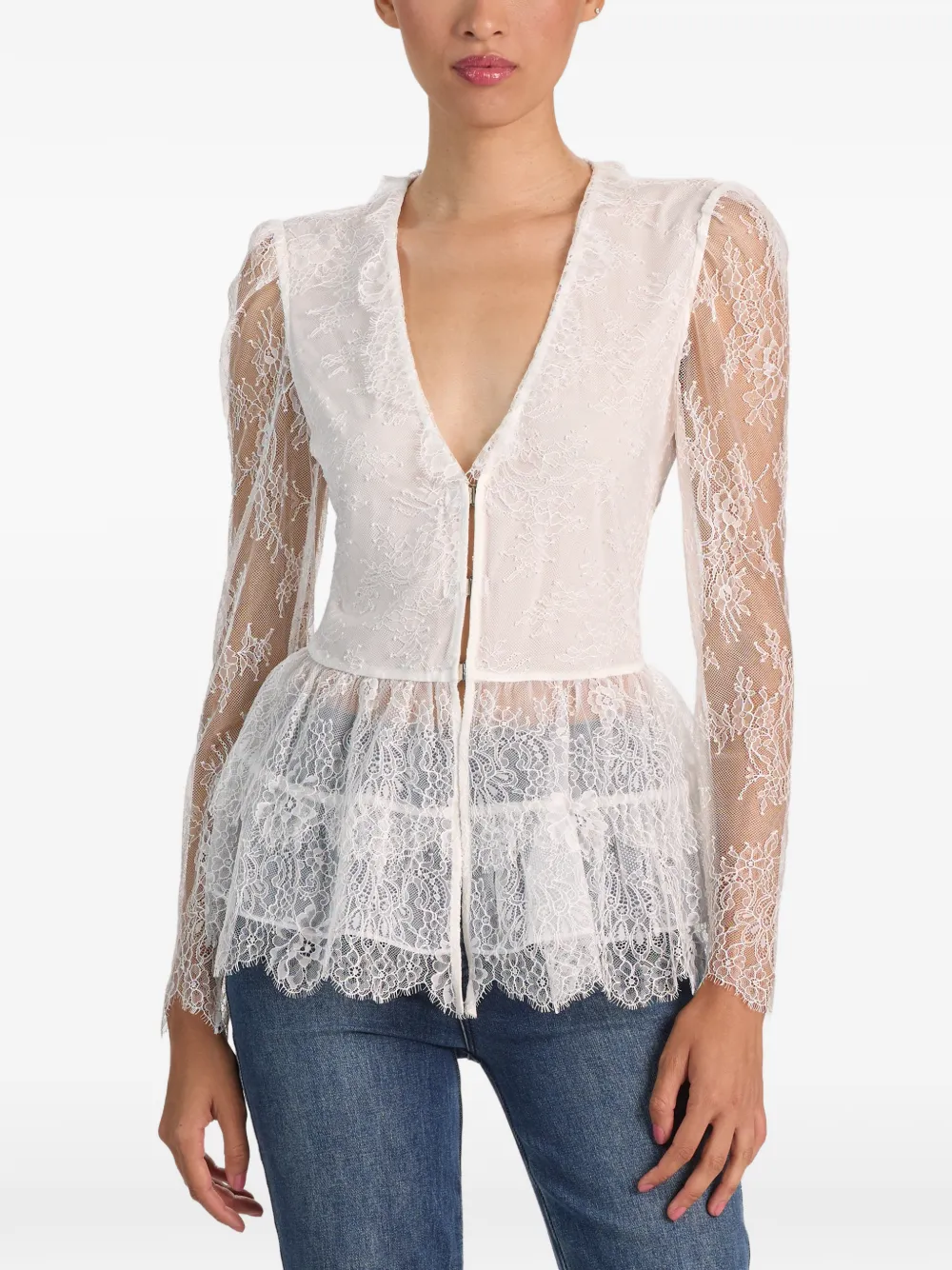 alice + olivia Xavier lace peplum top Wit