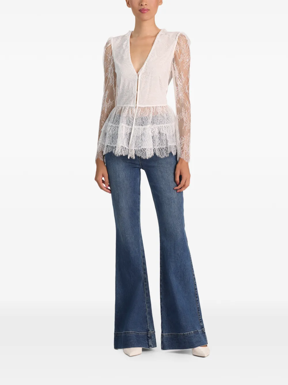 alice + olivia Xavier lace peplum top Wit
