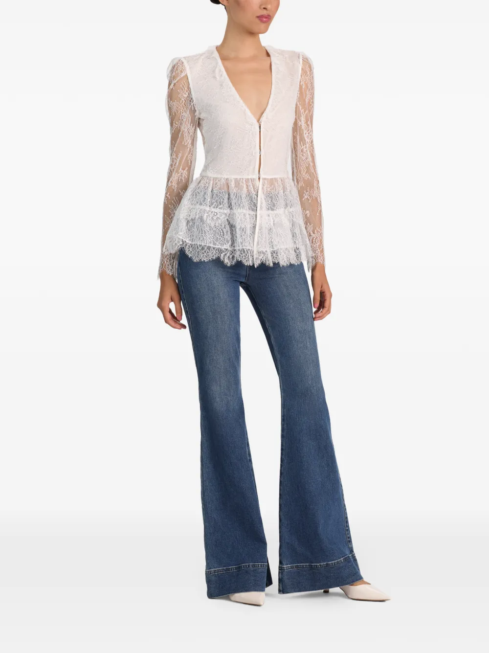 alice + olivia Xavier lace peplum top Wit