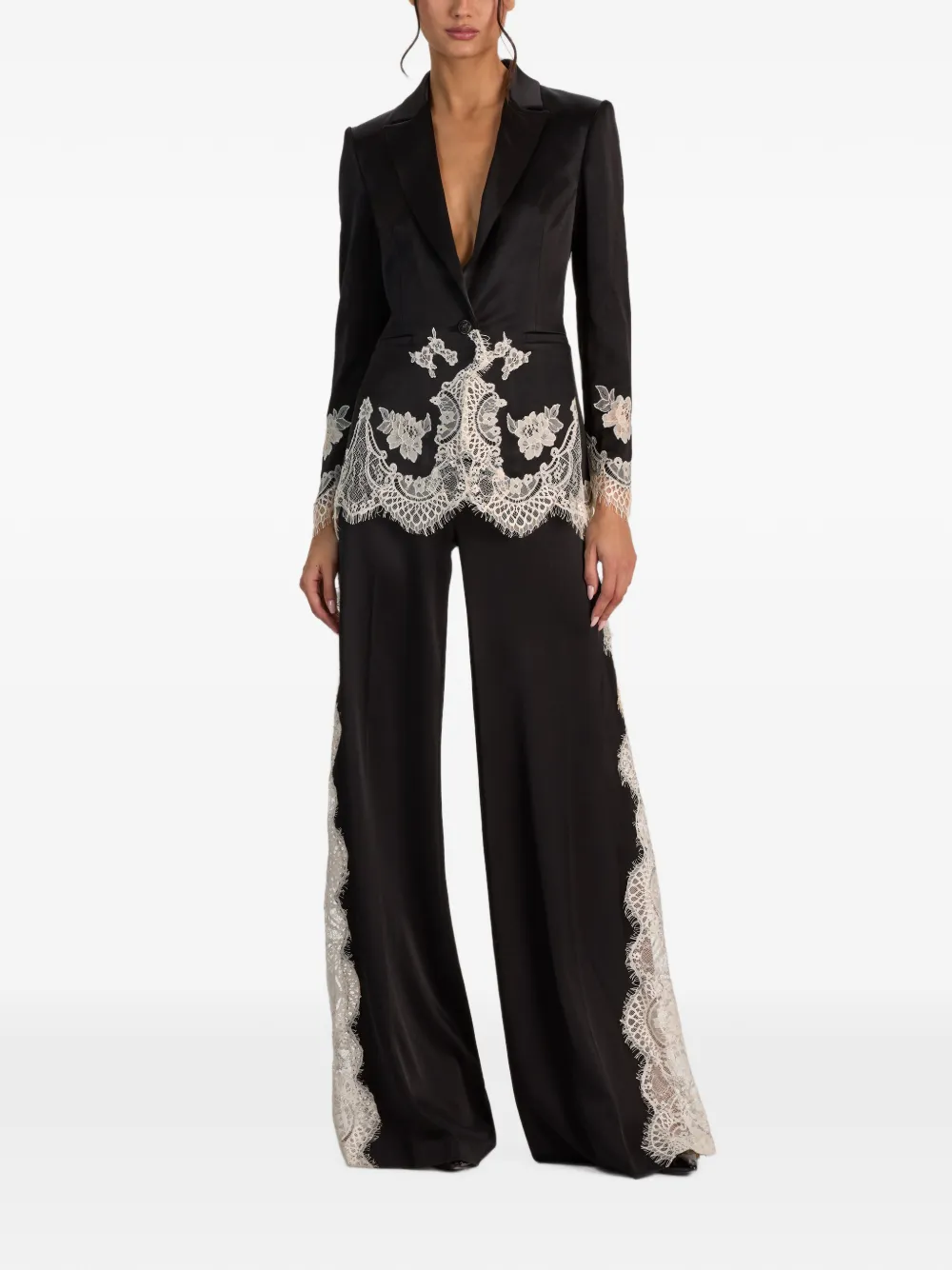 alice + olivia Breann lace-trim blazer Zwart