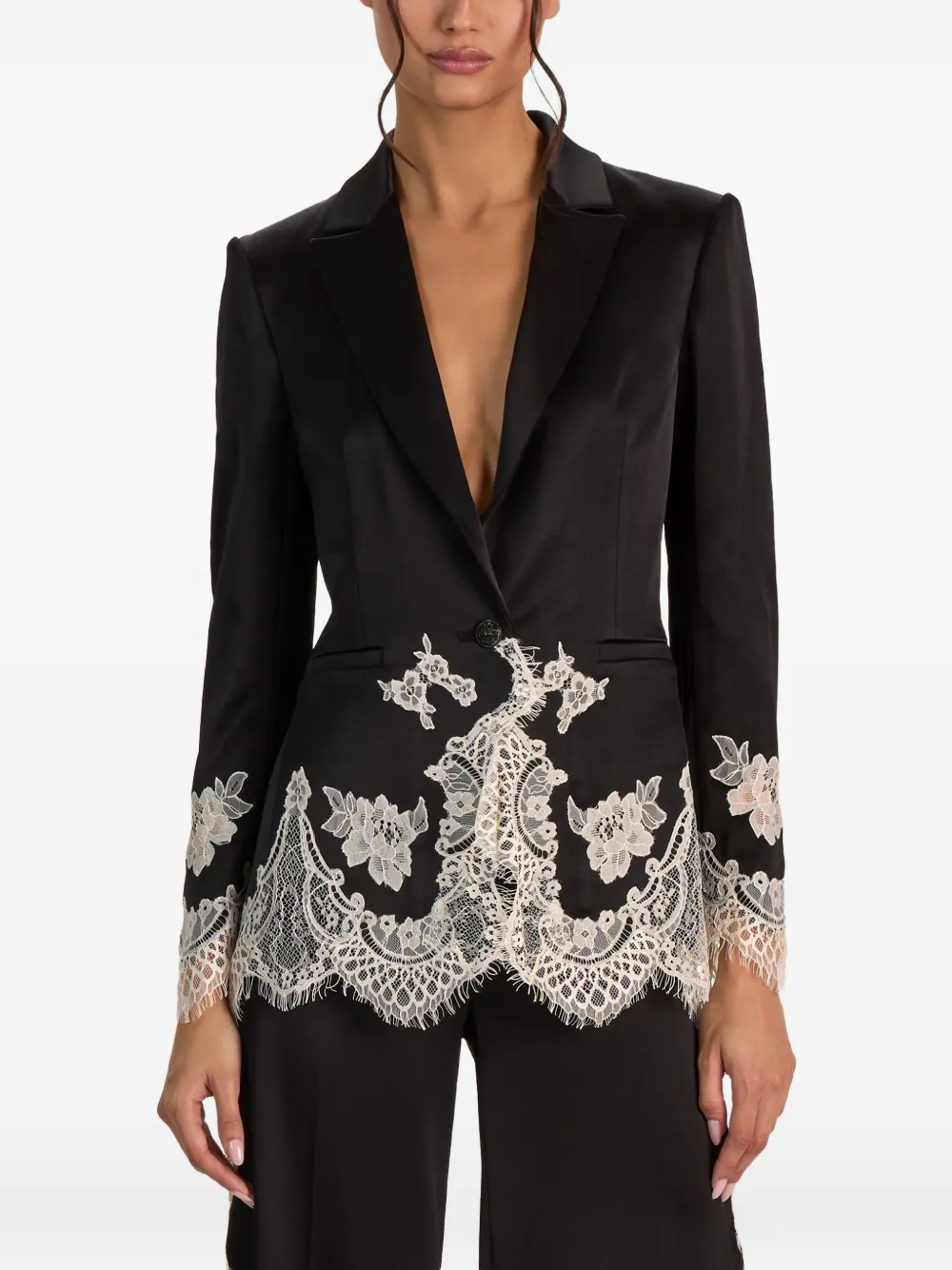 alice + olivia Breann lace-trim blazer Zwart
