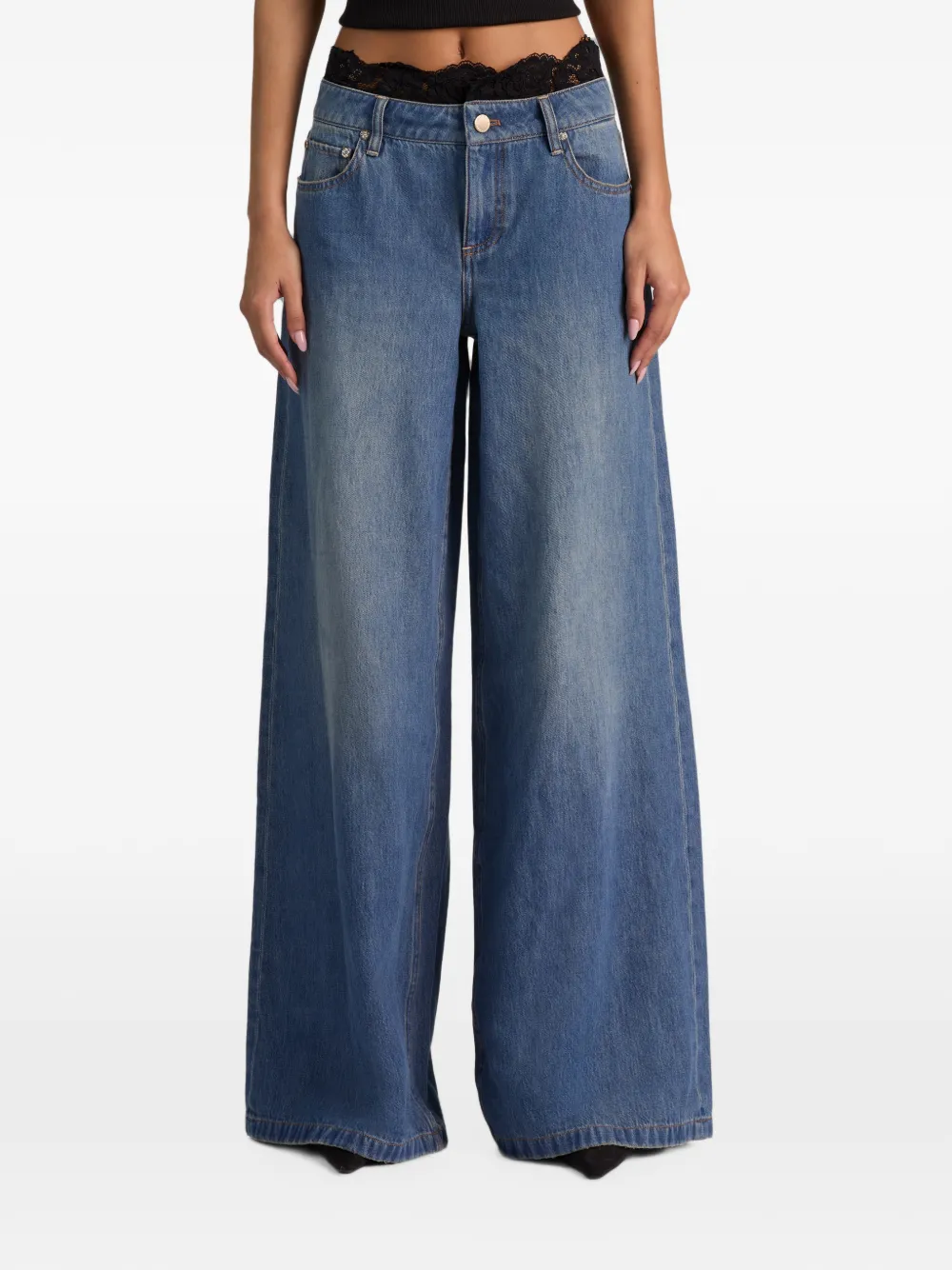 alice + olivia Ian jeans met tailleband met veters Blauw
