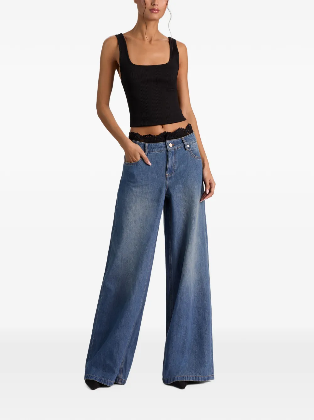 alice + olivia Ian jeans met tailleband met veters Blauw