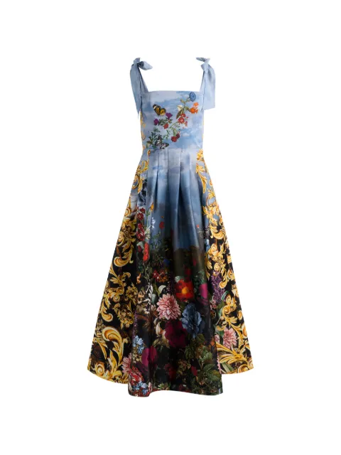 alice + olivia vestido midi Hana con cuello cuadrado y lazo