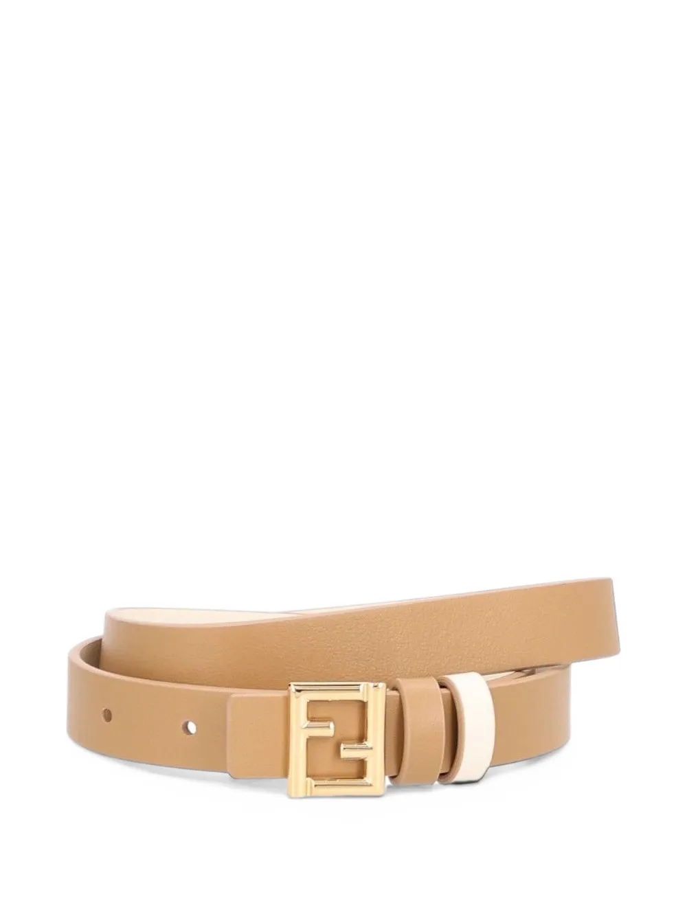 FENDI camel and parchment colour leather 20 mm reversible belt - Marrone