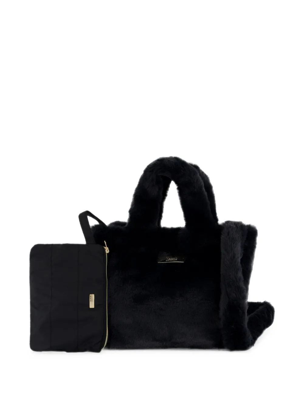 Herno Faux-fur Tote Bag in Black, view 3