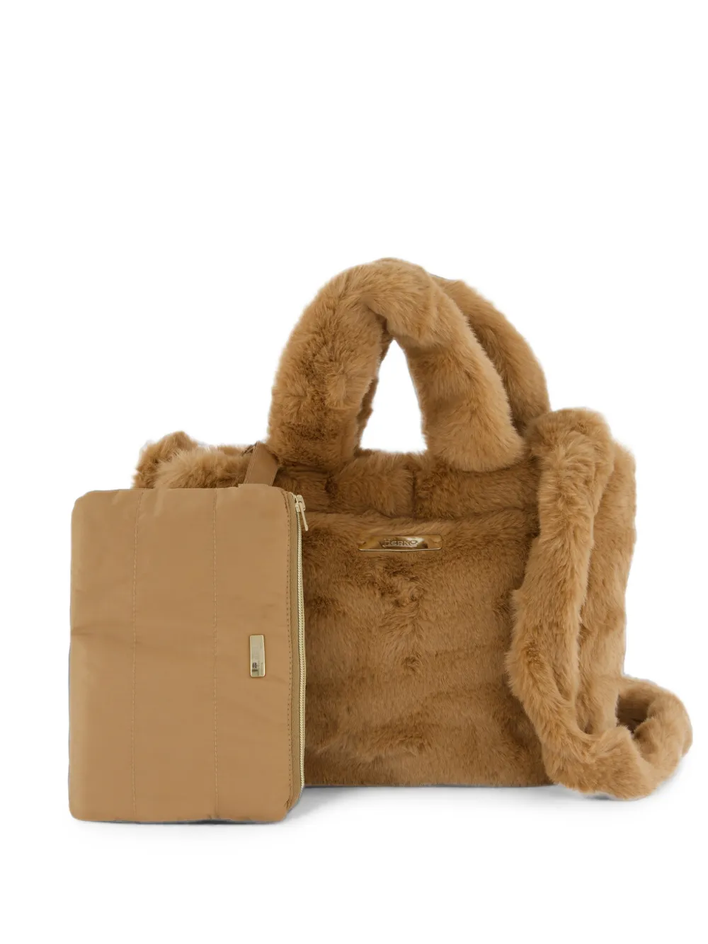 Herno Faux-fur Tote Bag In 뉴트럴