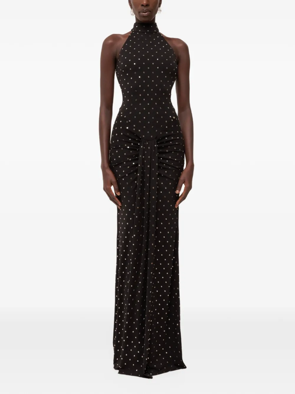 NISSA crystal-embellished ruched maxi dress - Black