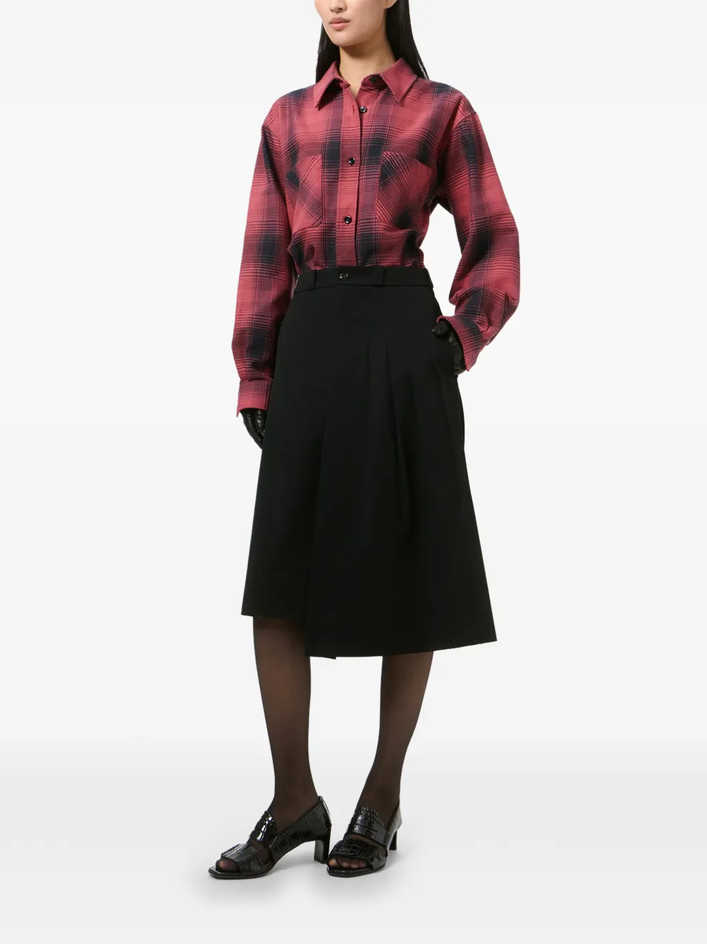 OUR LEGACY Origami Pleated Asymmetric Midi Skirt in Black, view 2